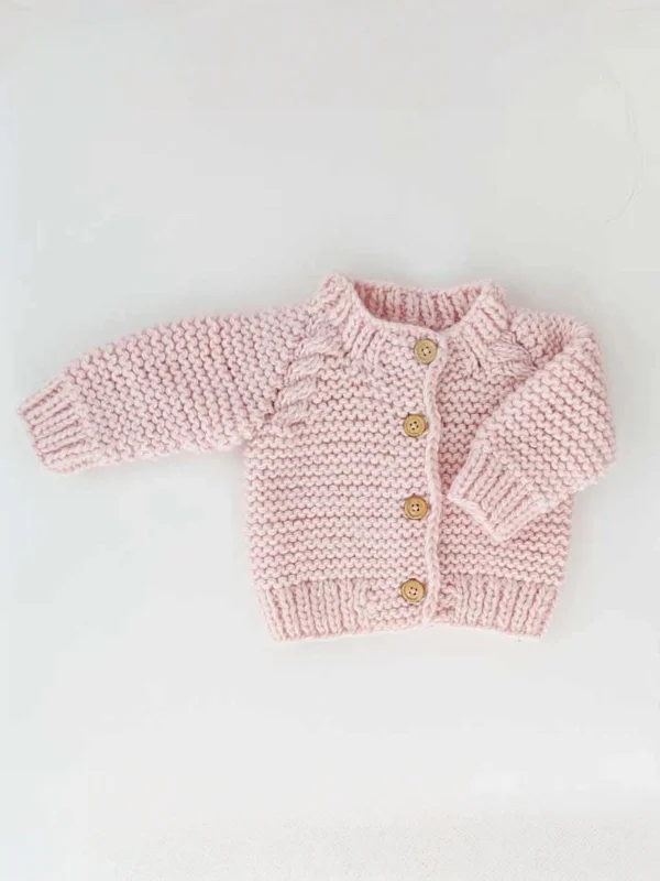 Effortless Style Garter Stitch Cardigan Sweater, Blush Pink