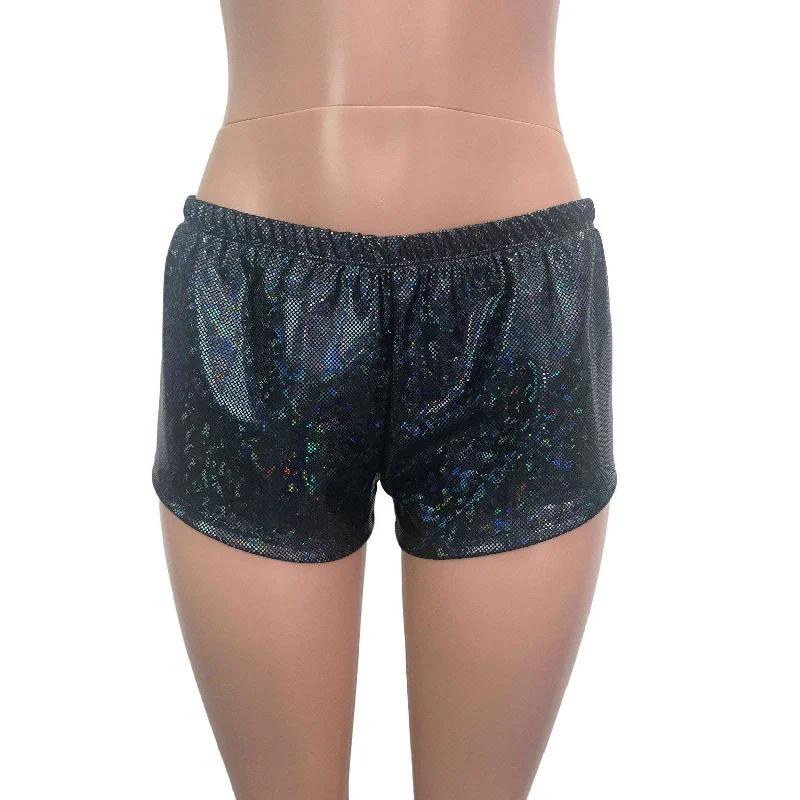 Exquisite Details Rave Shorts - Black Shattered Glass Holographic