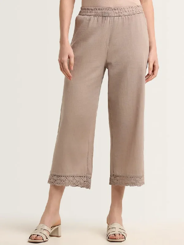 Youthful Utsa Beige Schiffli Lace Insert Palazzos