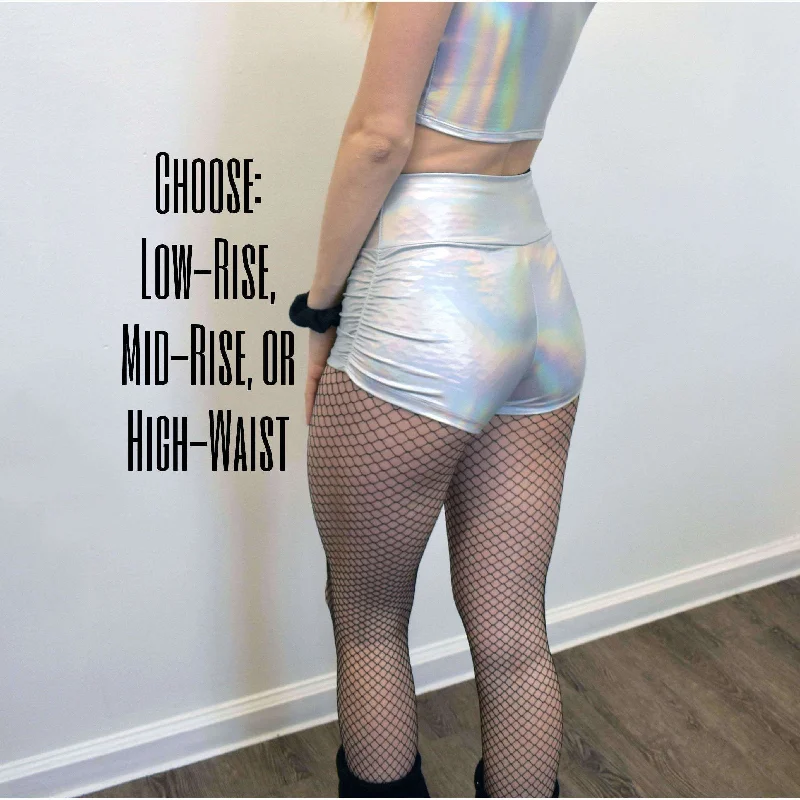 Sweet breath Ruched Booty Shorts - Opal Holographic