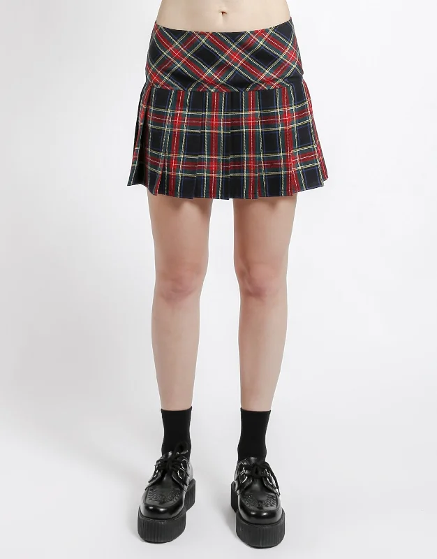 Denim Design PLEATED SKIRT BLACK PLAID