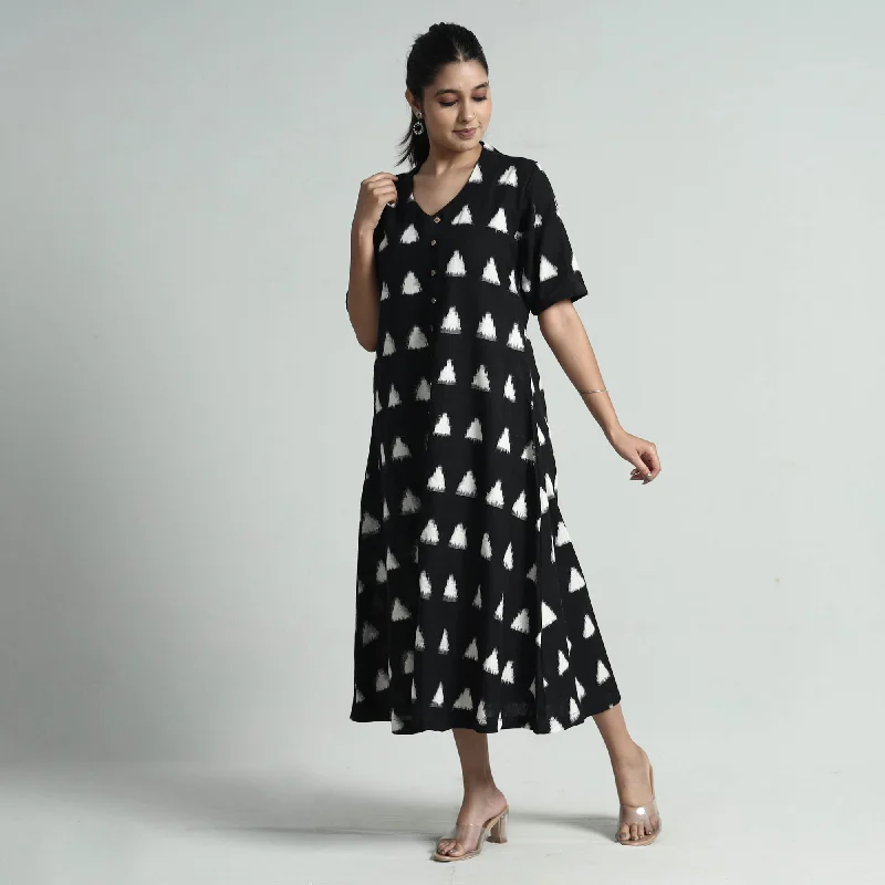 Lazy Home Black - Pochampally Double Ikat Weave Cotton Dress