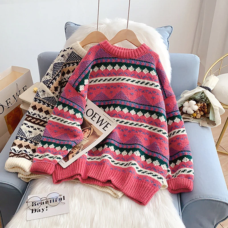 Goddess Style Vintage jacquard sweater loose lazy top  5135