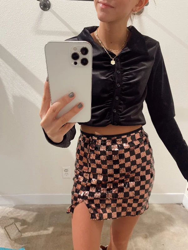 Printing decoration Checkered Sequin Mini Skirt