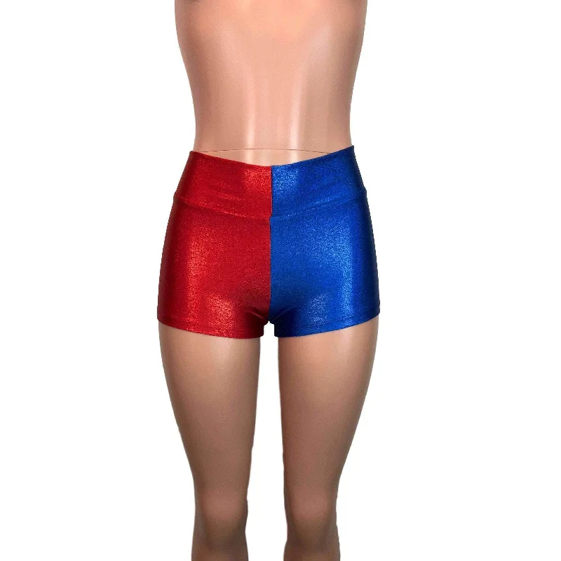Retro Style MID-Rise Booty Shorts - Harley Quinn Blue/Red Mystique