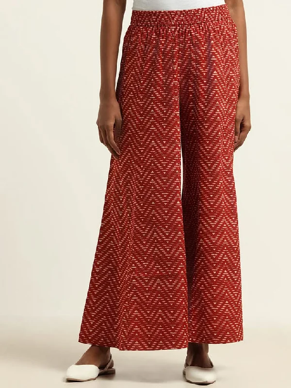 Leisure And Entertainment Utsa Red Printed Palazzos