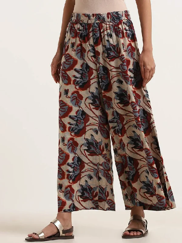High-quality fabrics Utsa Beige Printed Palazzos