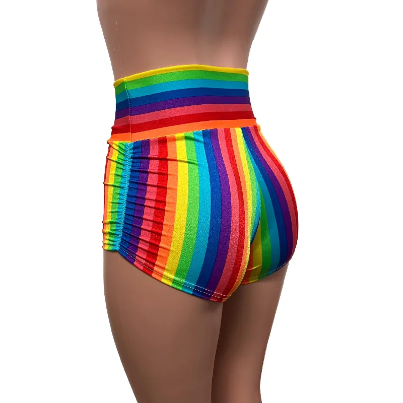 Trendy Items Rainbow Stripe Pride Ruched Booty Shorts