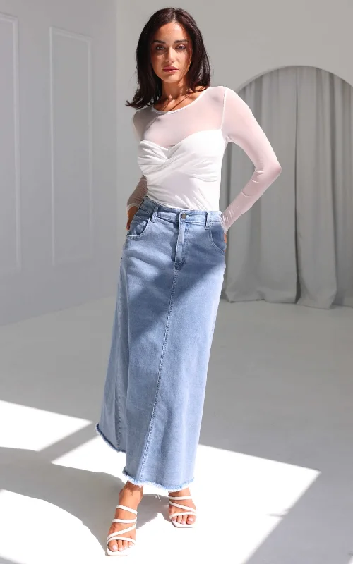 Personalized Design Kensho Denim Maxi Skirt - Light Blue
