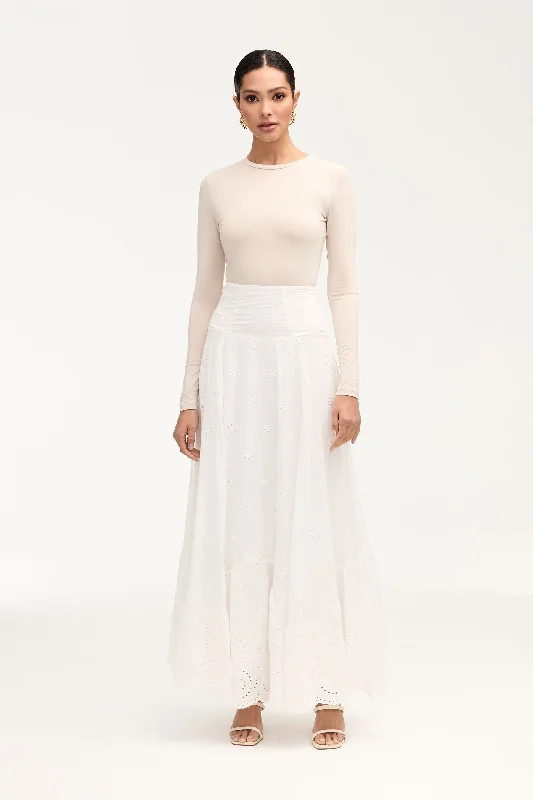 Customized Version Eyelet Tie Waist Maxi Skirt