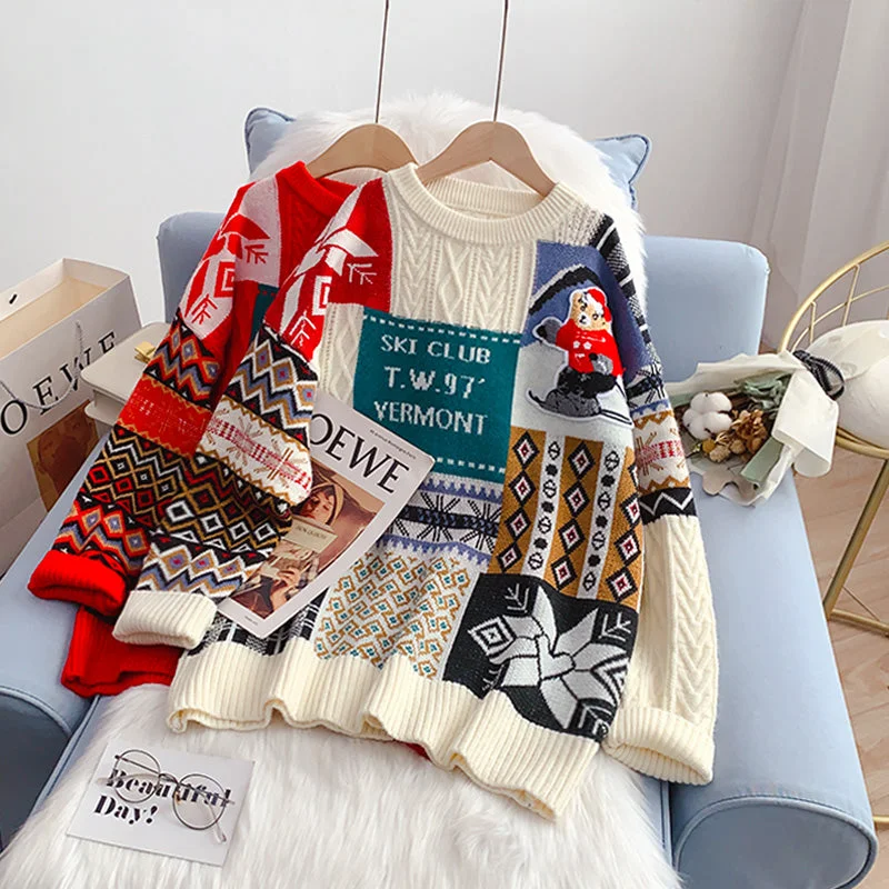 Comfortable And Simple Cartoon Bear Vintage Christmas Sweater  5103