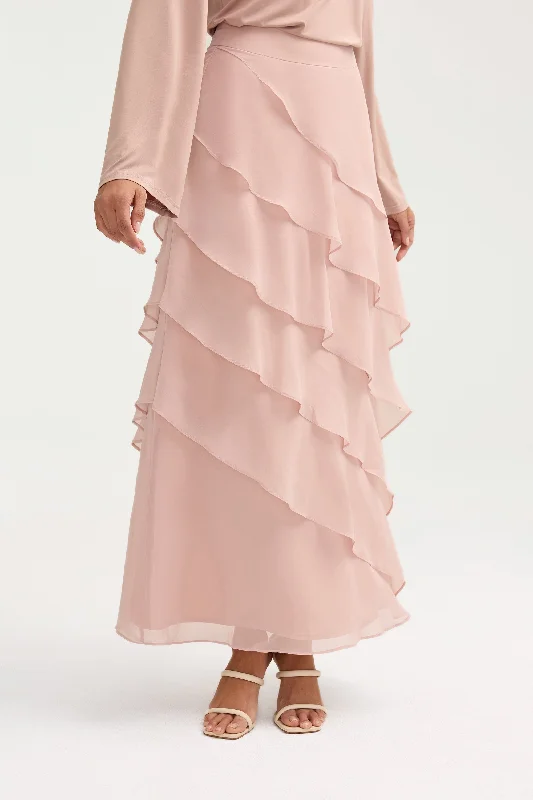 Sporty Elegance Tasnima Tiered Chiffon Maxi Skirt - Jasmine Pink