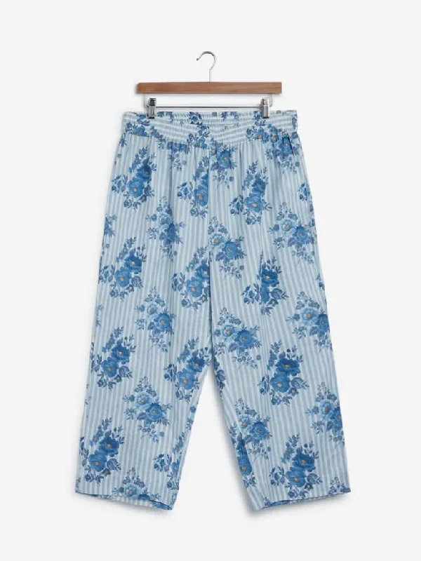 Modern Tailoring Diza Curves Blue Floral Printed Palazzos