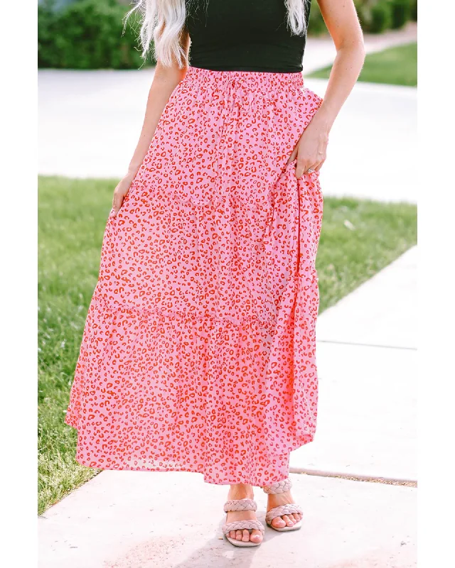 Sweet Breath Azura Exchange Leopard Print Frilled Drawstring Maxi Skirt - 2XL