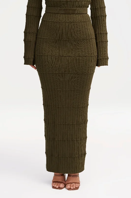 Free And Casual Rania Ribbed Knit Maxi Skirt - Olive