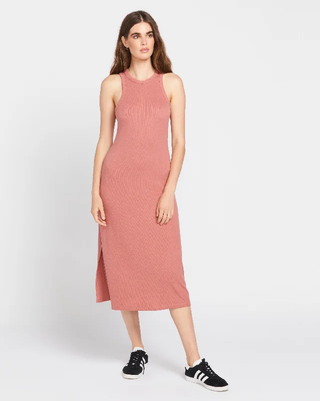 Unique Fashion Stonelight Rib Dress - Mauve Rose