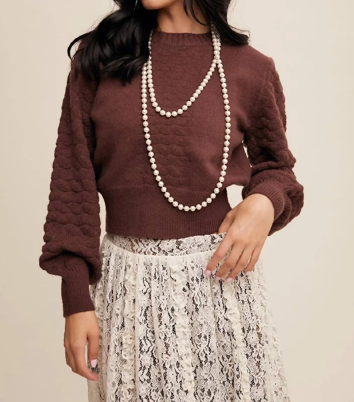 High-quality fabrics Textured Balloon Copped Knit Sweater In Mocha