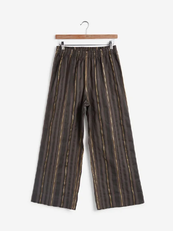 Breathable Design Utsa Grey Striped Palazzos