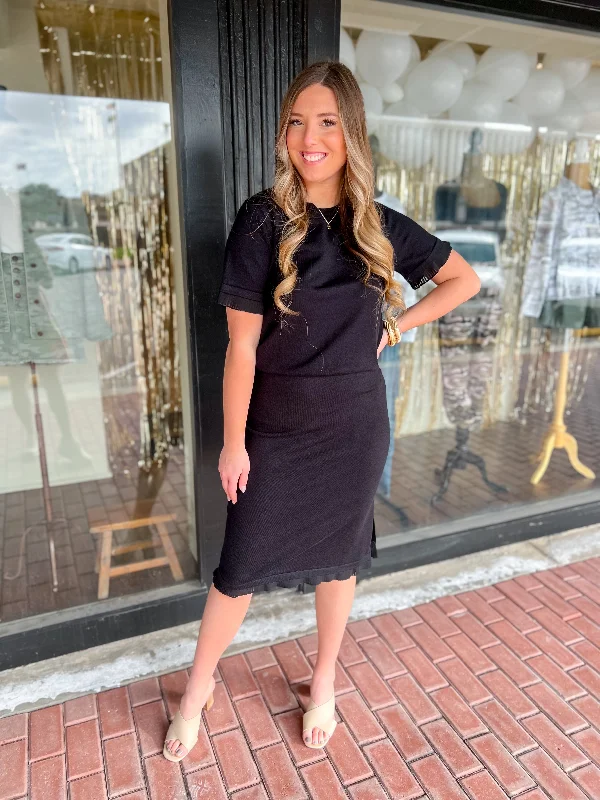 Unique Prints Mid Length Skirt with Ruffle-Black
