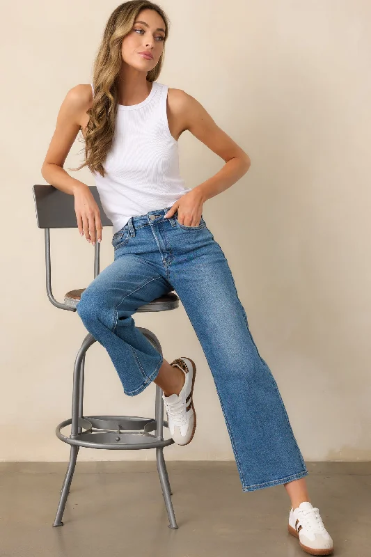 Exquisite Design Into The Clouds Medium Wash Cropped Wide Leg Jeans