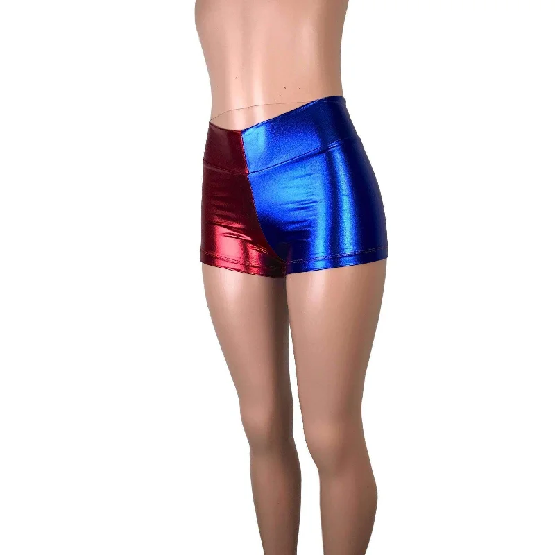 Style Design MID-Rise Booty Shorts - Harley Quinn Blue/Red Metallic