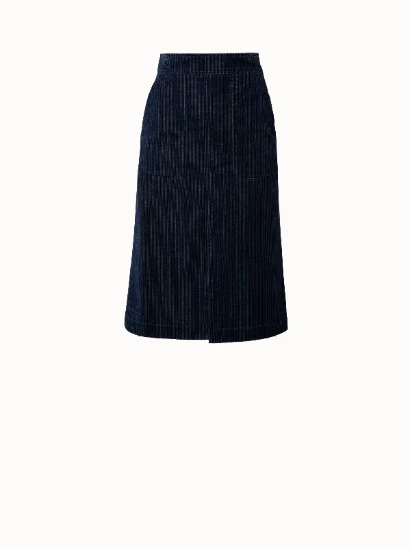 Effortless Elegance Washed Corduroy A-line Midi Skirt