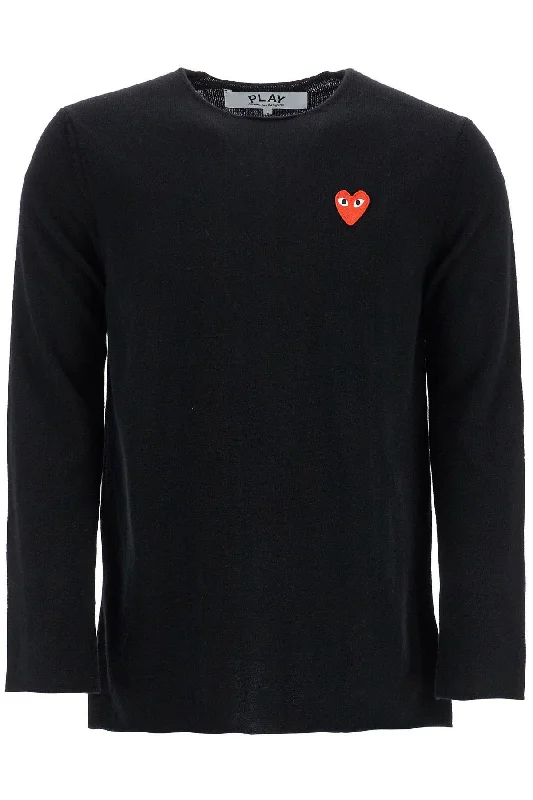 Personal Charm Comme Des Garcons Play Women's Wool Sweater With Heart Logo And Wide Neck