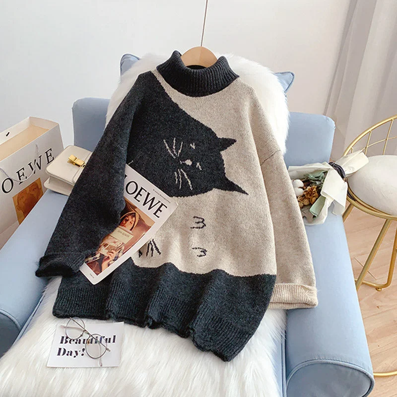 Minimal Style High neck sweater lazy coat versatile bottomed Shirt Top  5104