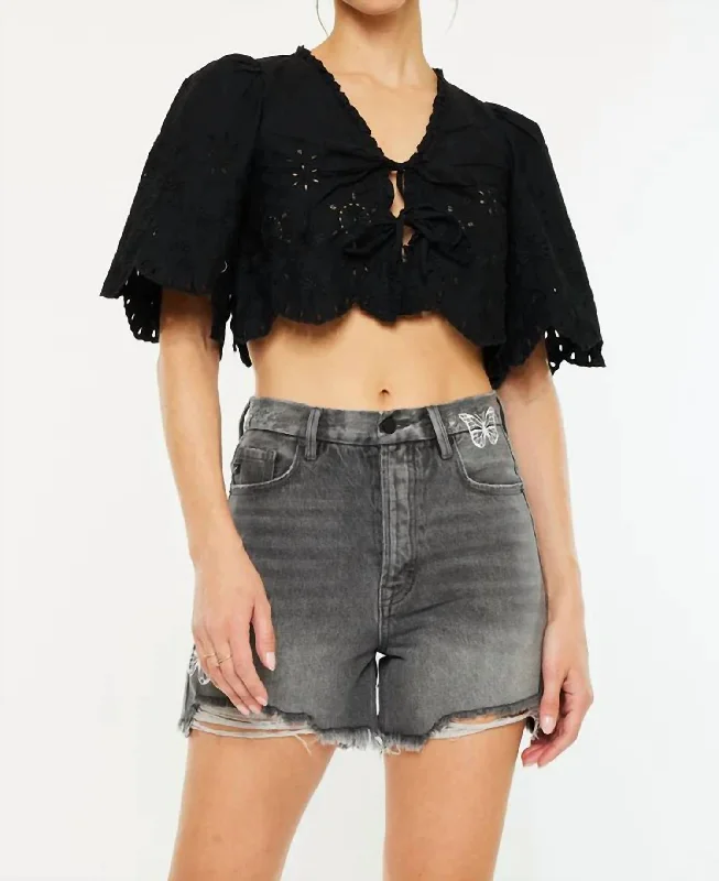 Urban Fashion Ariya Ultra High Rise 90's Boyfriend Shorts In Grey Butterfly