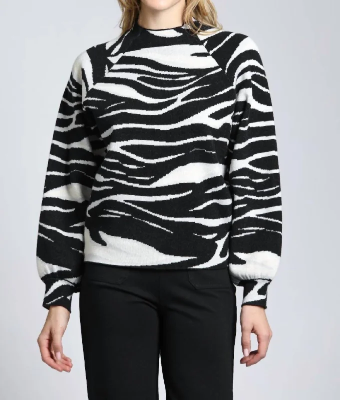 Noble Temperament Zebra Print Sweater In Black/white