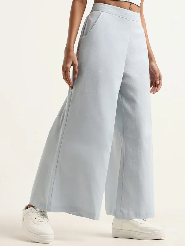 Trendy Wear Bombay Paisley Blue Plain Cotton Palazzos