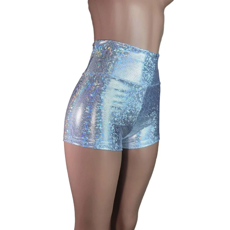 Stunning Fashion High Waisted Booty Shorts - Silver Shattered Glass