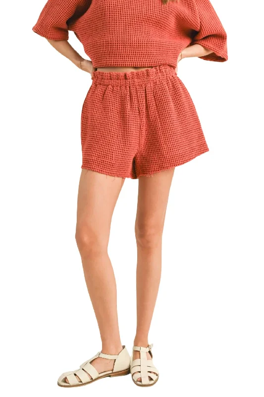 Free Design Textured Waffle Woven Short In Brick