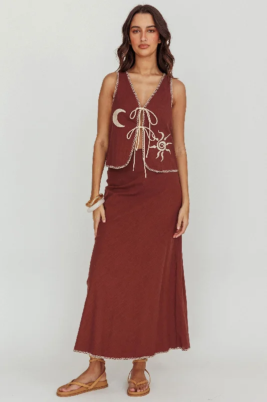 Economic Outlook Dose Of Sunshine Blanket Stitch Skirt Chocolate