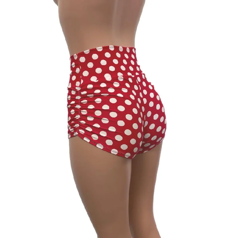 Celebrity Style Red & White Polka Dot Minnie Ruched Booty Shorts