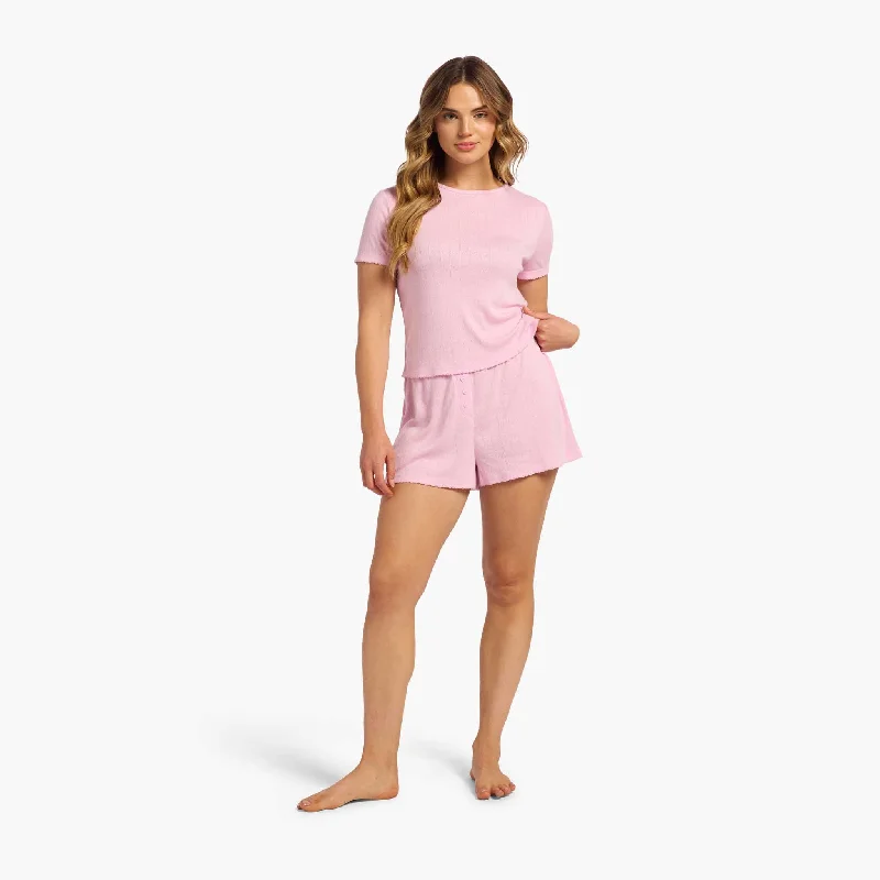 Stand-up collar design Heart Pointelle Pajama Cheeky Short | Bon Bon