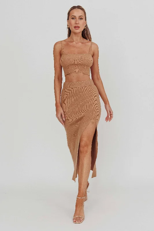 Sports Trend Loverboy Ribbed Midi Skirt Camel
