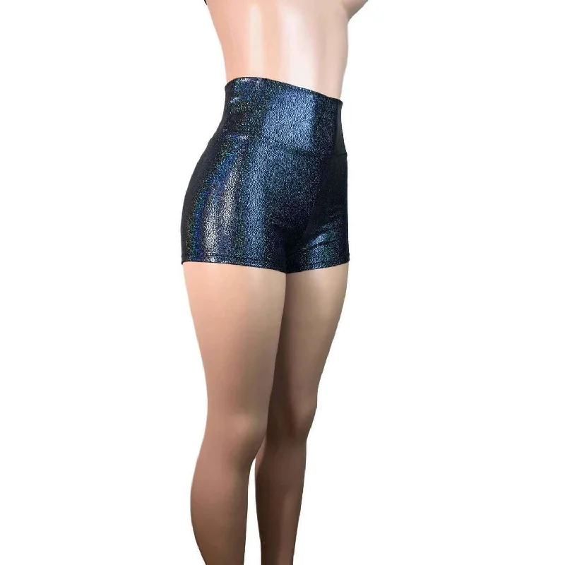 Low-key Luxury High Waisted Booty Shorts - Black Holographic