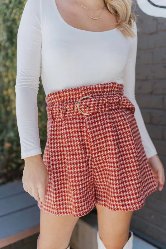 Lace Design Around The World Tweed Shorts In Rust
