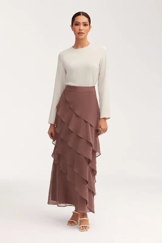 Weekend Wear Tasnima Tiered Chiffon Maxi Skirt - Deep Taupe