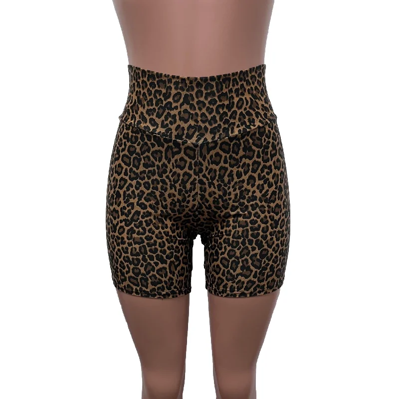 Sports Yoga Style Biker Shorts in New Leopard Spandex | Animal Print - Choose Low, Mid, or High-Waist
