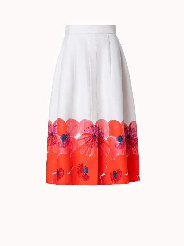Fresh Wear Cotton Silk Double-Face A-line Skirt with Poppy Print