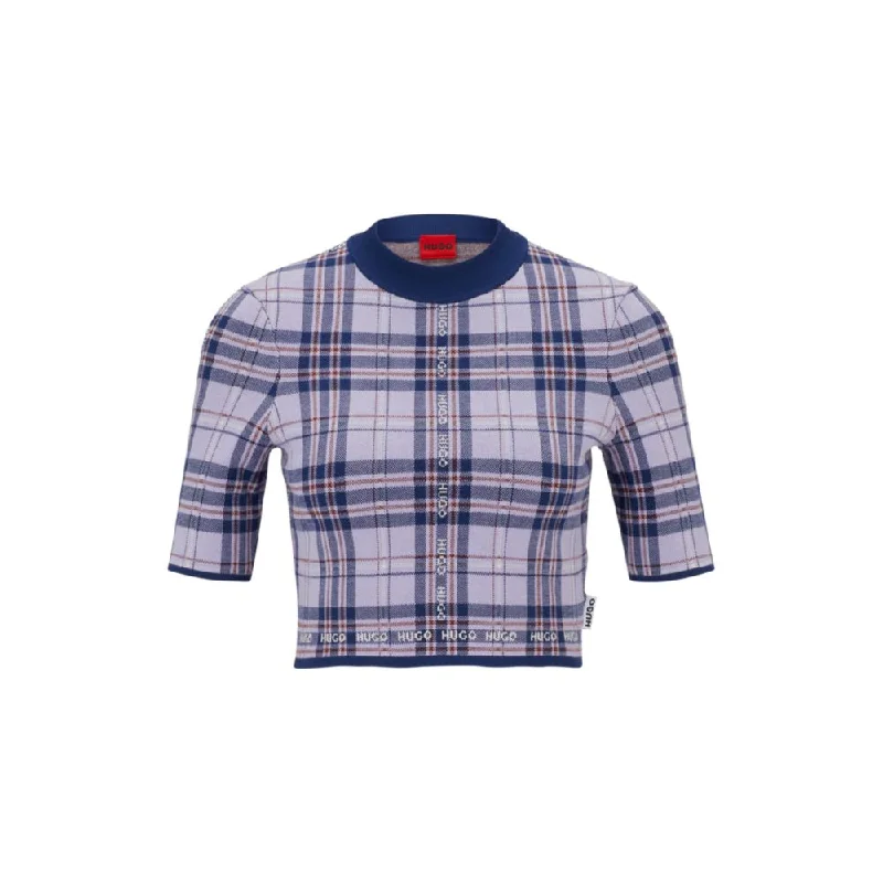 Street Fashion Style Short-sleeved cropped sweater with logo check