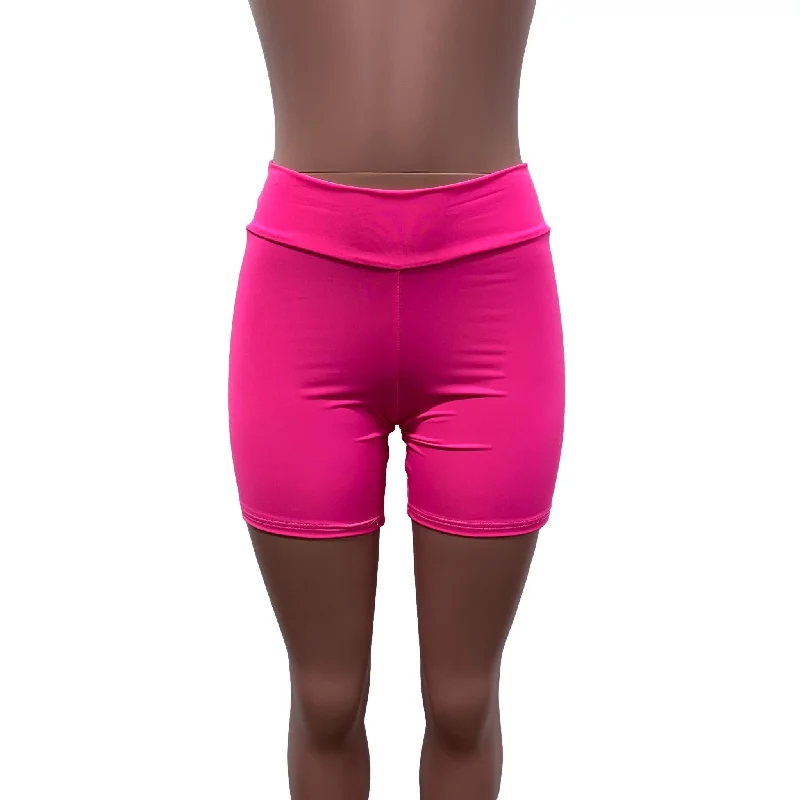 Sports Fitness Style Biker Shorts in Neon Pink Barbie Spandex - Choose Low, Mid, or High-Waist