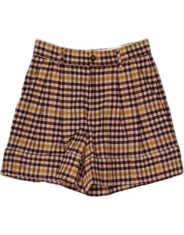 Soft Fabrics VINTAGE Womens Chino Shorts IT 42 Medium W28  Brown Gingham Wool
