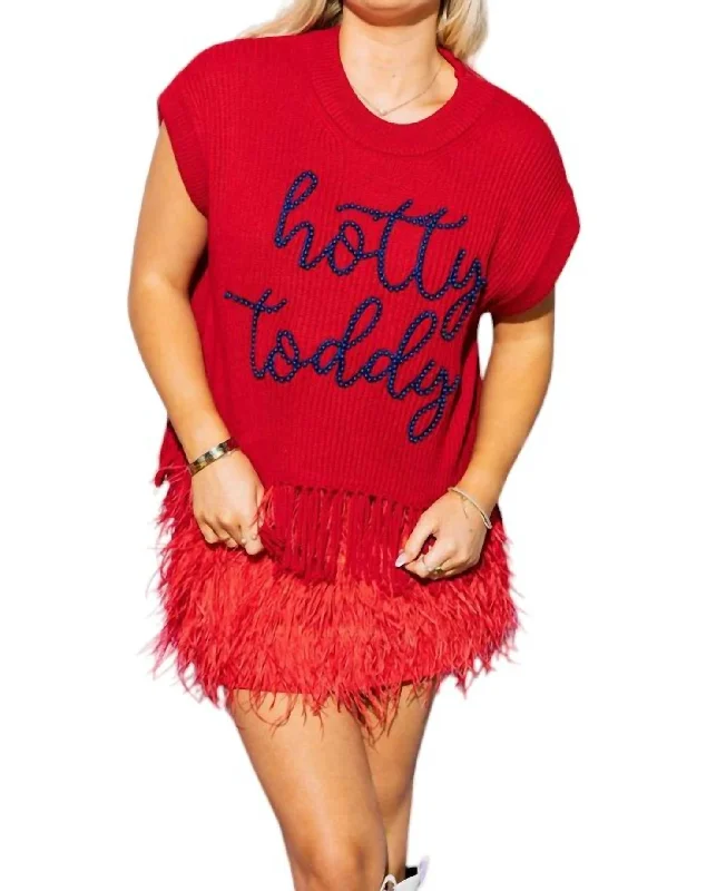 Simple Solid Color Ole Miss Fringe Sweater Top In Red