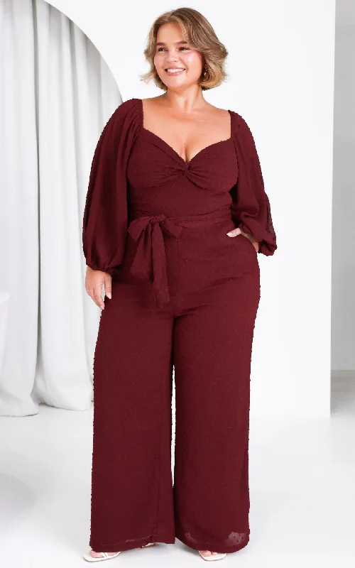 Youthful Style Harry Wide Leg Jumpsuit - Wine Texture