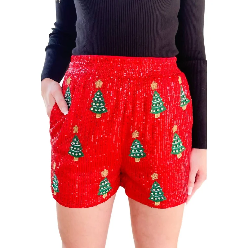 High-end Sense Sequin Christmas Tree Shorts In Red