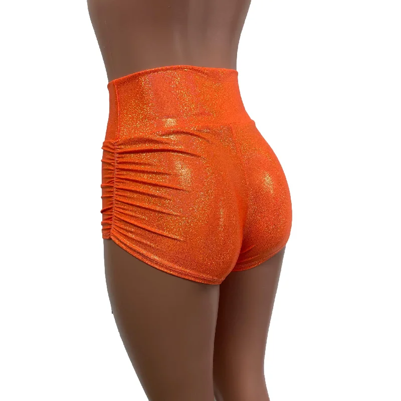 Knowledge And Elegance Ruched Booty Shorts - Orange Sparkle