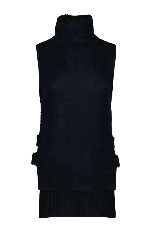 British Style Women's Frankie Sleeveless Turtleneck Sweater In Navy